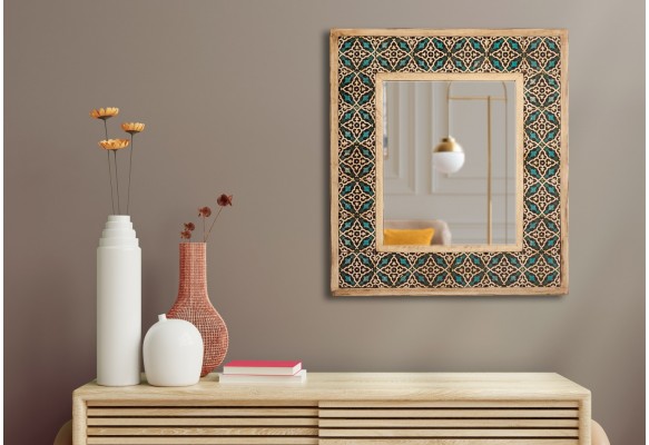 AHŞAP ÇERÇEVELİ TRAVERTEN TAŞ DETAYLI AYNA MR111